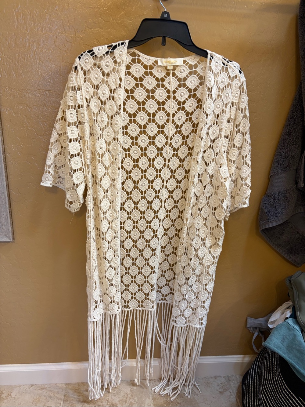 Rebellion Cream Crochet Fringe Kimono Cover-Up